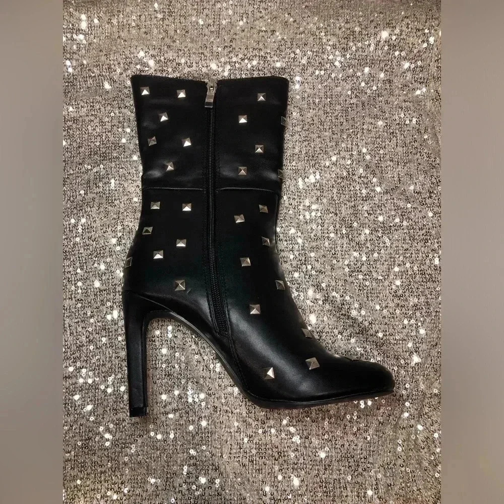 Women’s Faux leather studded boots - Picture 4 of 12